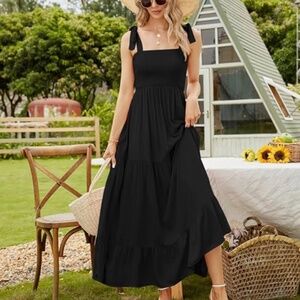 kinstell/amazon Spaghetti Strap Square Neck Ruffle Casual Flowy Maxi Dress.